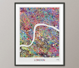 London City Map Watercolor Print England United Kingdom City Street MapWall Wedding Gift Travel Poster Wall Decor Art Wall Hanging-1546 - CocoMilla