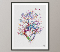 Heart Tree Watercolor Print Anatomy Art Graduation Present Human Heart Cardiologist Gifts Medical Office School Clinic Wall Art Decor-76 - CocoMilla