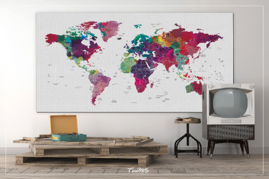 World Map Push Pin, Large world map, Decorative Push Pins, Abstract World Map, Travel Gift, Wall Decor, Worldmap poster, Christmas Gift-1069 - CocoMilla