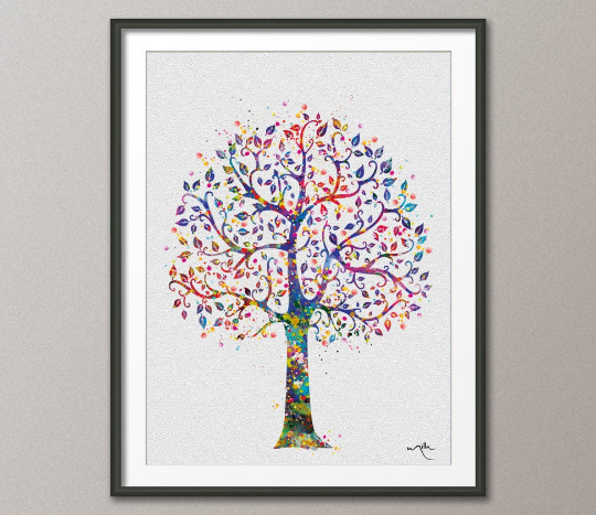 Tree 1 Nature Love Watercolor Print Wedding Gift Archival Fine Art Print Wall Decor Art Home Nursery Art Decor Wall Hanging [NO 464] - CocoMilla