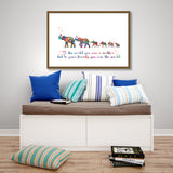 Elephant Family Mom Dad and Four Baby Watercolor Print Quote Art Wedding Gift Family Print Wall Art Home Decor Housewarming Wall Prints-1863